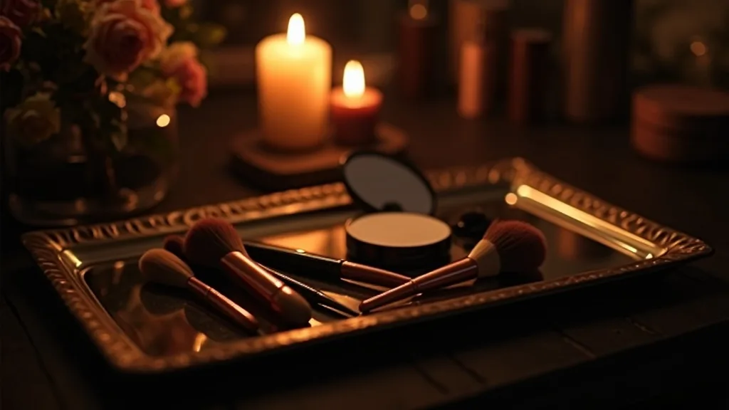 pinceaux de maquillage et poudrier sur plateau a miroir a Marseille