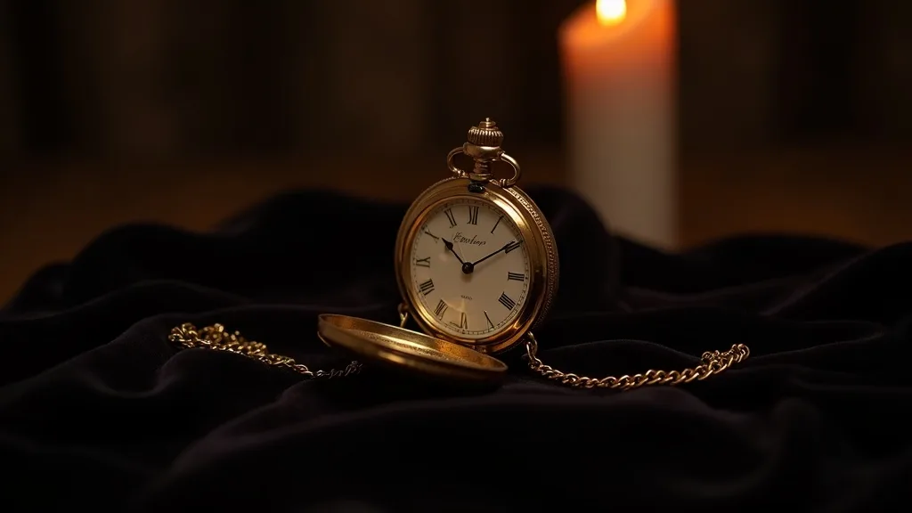 montre à gousset dorée ouverte et sa chaîne sur velours sombre a Marseille
