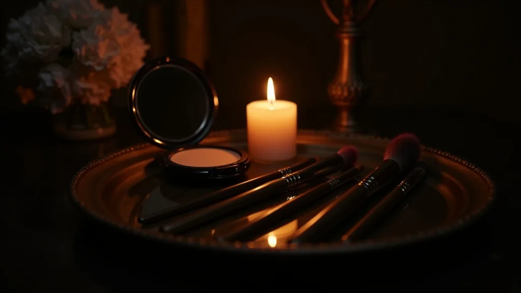 pinceaux de maquillage et poudrier sur plateau a miroir a Marseille