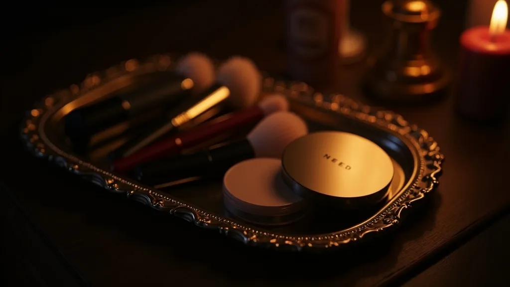 pinceaux de maquillage et poudrier sur plateau a miroir a Marseille