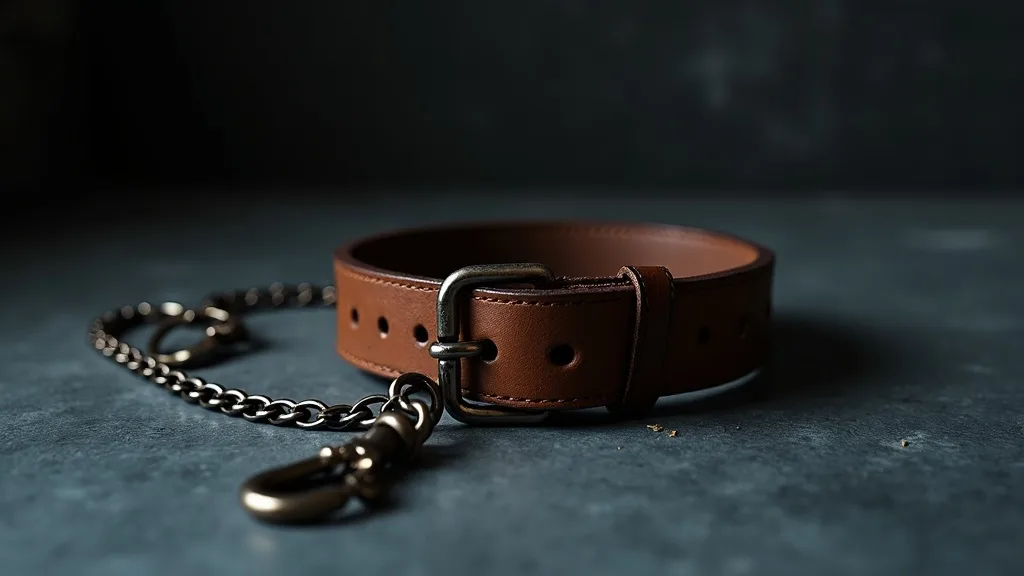 collier de cuir et laisse à chaîne sur ardoise grise a Marseille
